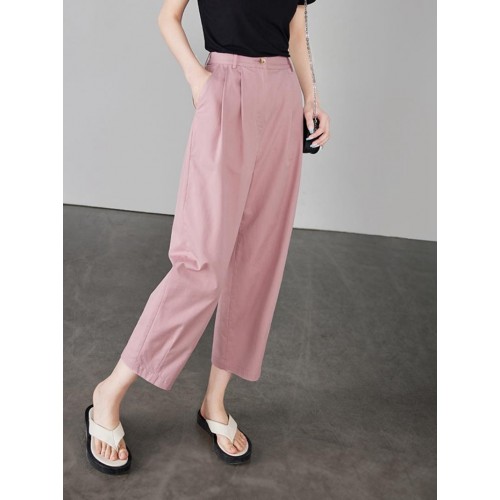 Solid Plicated Slant Pocket Cropped Pants